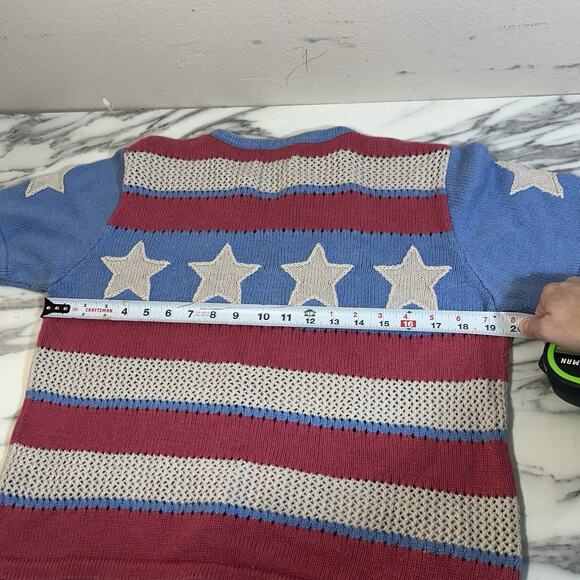 VTG American Flag Stars Pullover Sweater Top Knit 90s Preppy Americana Womens M - Picture 6 of 6